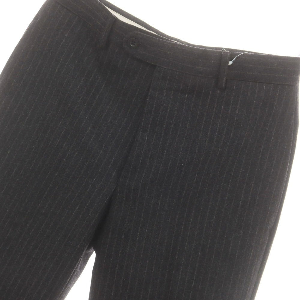 【中古】エルメス HERMES ストレッチ ウールカシミヤ ストライプ ドレススラックスパンツ チャコールxカーキ【 サイズ48 】【 状態ランクD 】【 メンズ 】 [CPD]