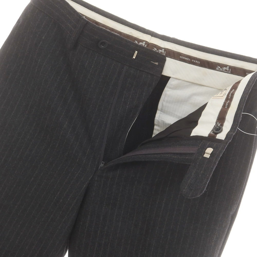 【中古】エルメス HERMES ストレッチ ウールカシミヤ ストライプ ドレススラックスパンツ チャコールxカーキ【 サイズ48 】【 状態ランクD 】【 メンズ 】 [CPD]
