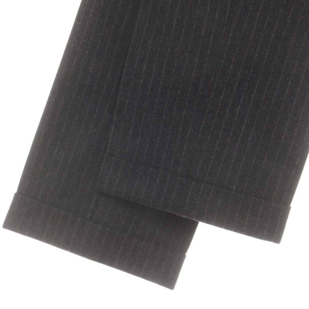 【中古】エルメス HERMES ストレッチ ウールカシミヤ ストライプ ドレススラックスパンツ チャコールxカーキ【 サイズ48 】【 状態ランクD 】【 メンズ 】 [CPD]