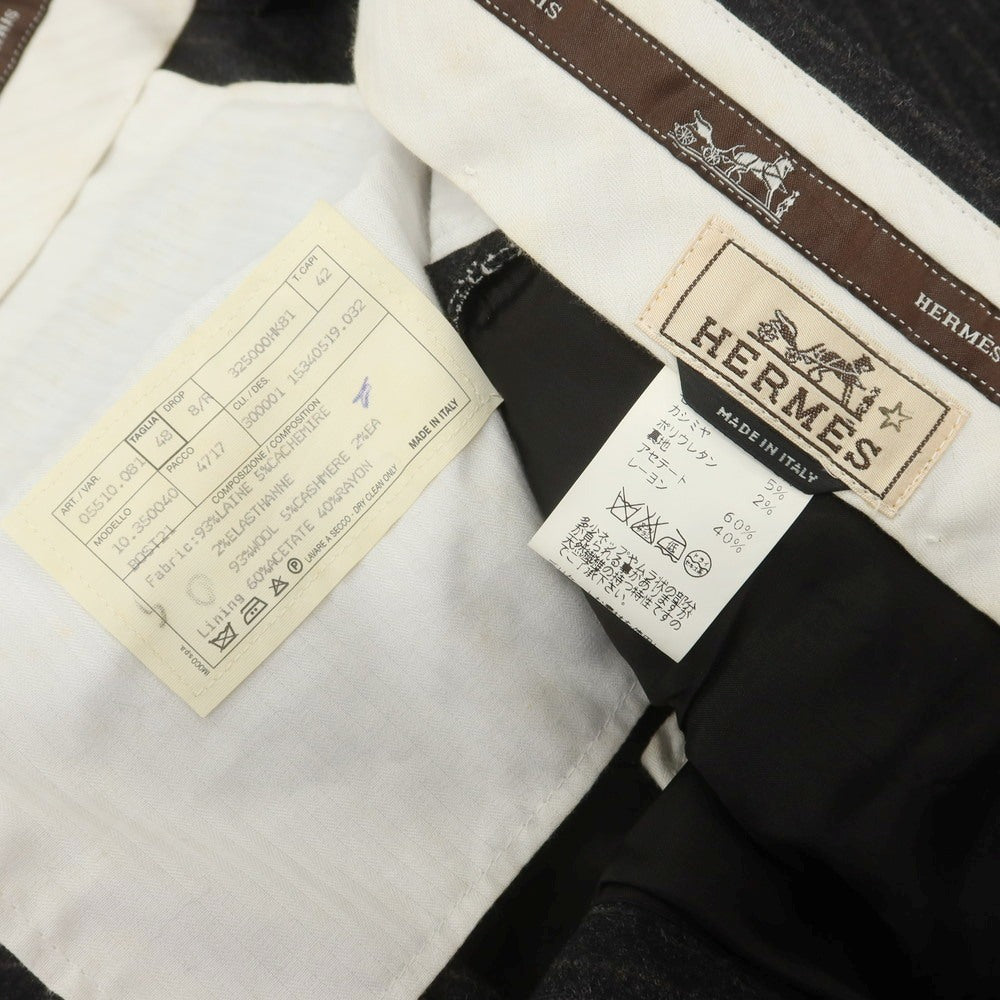 【中古】エルメス HERMES ストレッチ ウールカシミヤ ストライプ ドレススラックスパンツ チャコールxカーキ【 サイズ48 】【 状態ランクD 】【 メンズ 】 [CPD]