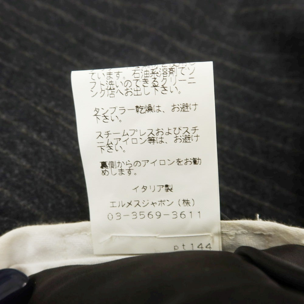 【中古】エルメス HERMES ストレッチ ウールカシミヤ ストライプ ドレススラックスパンツ チャコールxカーキ【 サイズ48 】【 状態ランクD 】【 メンズ 】 [CPD]