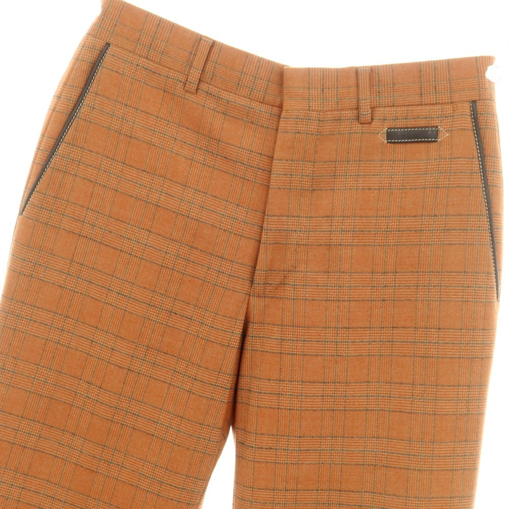【中古】エルメス HERMES ストレッチウール チェック カジュアルスラックスパンツ オレンジxブラック【 40 】【 状態ランクC 】【 メンズ 】