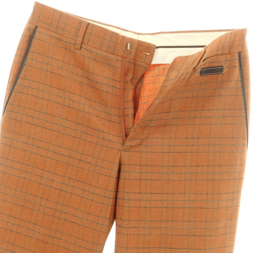 【中古】エルメス HERMES ストレッチウール チェック カジュアルスラックスパンツ オレンジxブラック【 40 】【 状態ランクC 】【 メンズ 】
