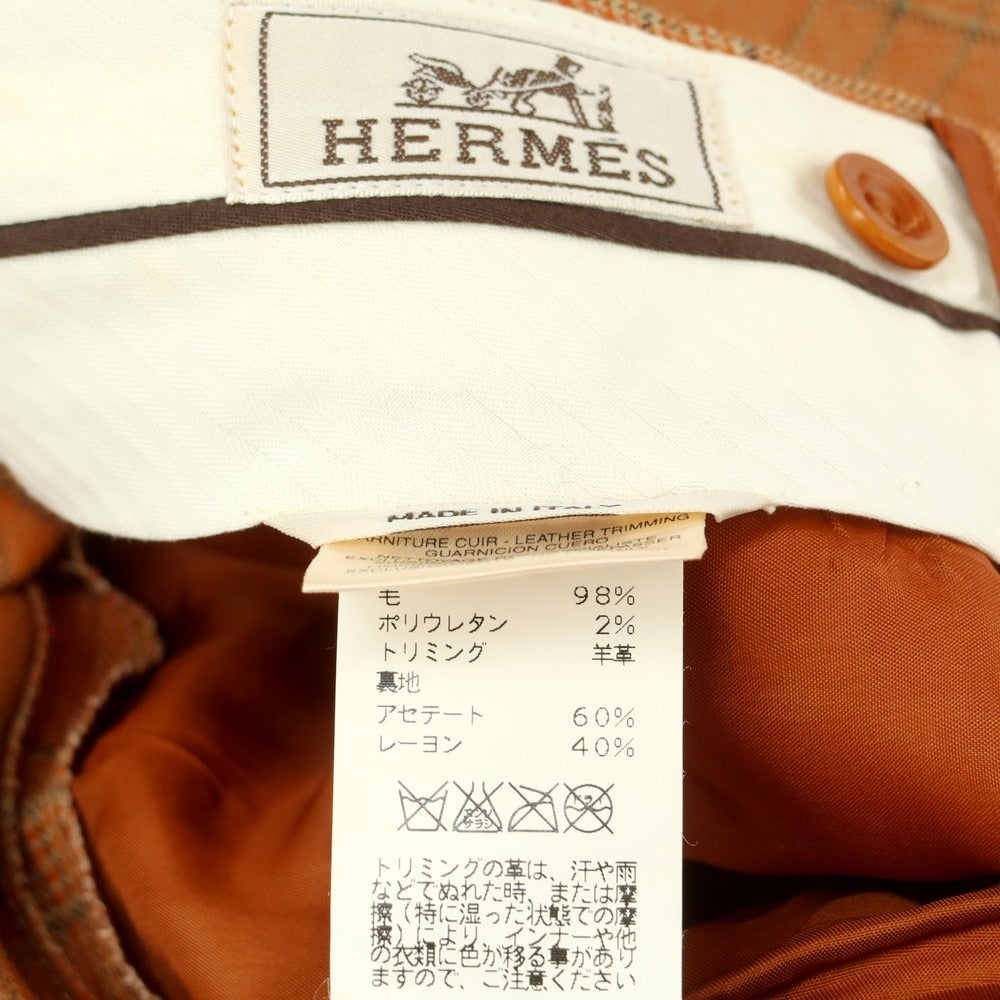 【中古】エルメス HERMES ストレッチウール チェック カジュアルスラックスパンツ オレンジxブラック【 40 】【 状態ランクC 】【 メンズ 】