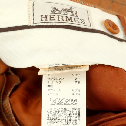 【中古】エルメス HERMES ストレッチウール チェック カジュアルスラックスパンツ オレンジxブラック【 40 】【 状態ランクC 】【 メンズ 】