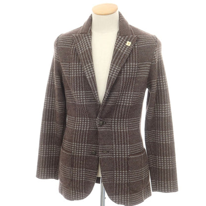 【中古】ラルディーニ LARDINI ウールアルパカ チェック ニットジャケット ブラウンxライトグレー【 XS 】【 状態ランクA 】【 メンズ 】