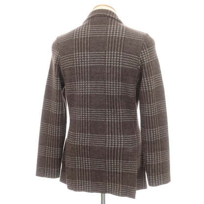 【中古】ラルディーニ LARDINI ウールアルパカ チェック ニットジャケット ブラウンxライトグレー【 XS 】【 状態ランクA 】【 メンズ 】