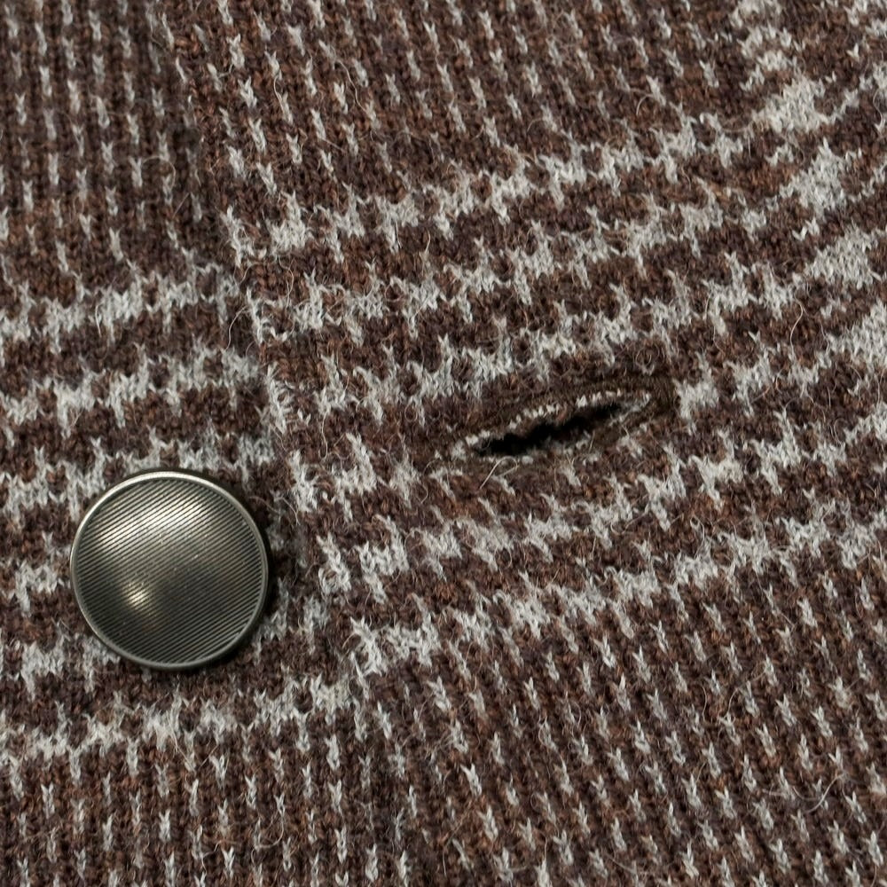 【中古】ラルディーニ LARDINI ウールアルパカ チェック ニットジャケット ブラウンxライトグレー【 XS 】【 状態ランクA 】【 メンズ 】