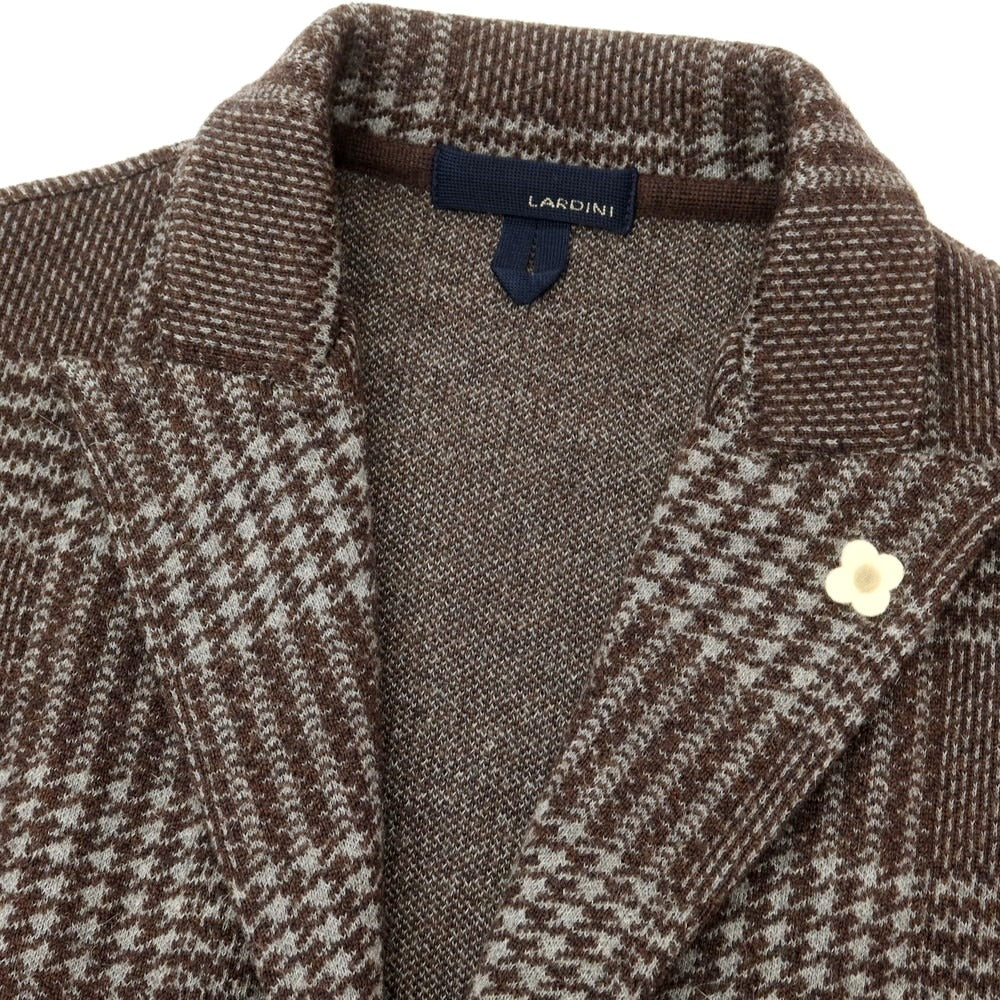 【中古】ラルディーニ LARDINI ウールアルパカ チェック ニットジャケット ブラウンxライトグレー【 XS 】【 状態ランクA 】【 メンズ 】