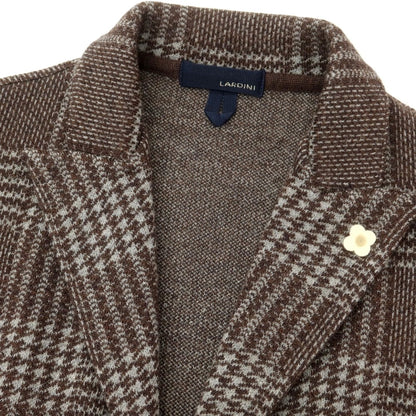 【中古】ラルディーニ LARDINI ウールアルパカ チェック ニットジャケット ブラウンxライトグレー【 XS 】【 状態ランクA 】【 メンズ 】