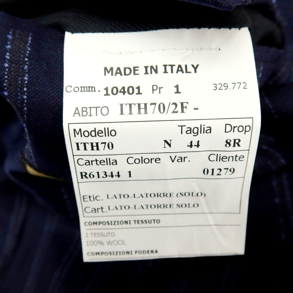 【中古】【未使用】サルトリア ラトーレ SARTORIA LATORRE ウール ストライプ 2つボタンスーツ ネイビーxブルー【 サイズ44 】【 状態ランクS 】【 メンズ 】 [APD]
