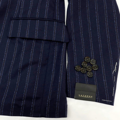 【中古】【未使用】サルトリア ラトーレ SARTORIA LATORRE ウール ストライプ 2つボタンスーツ ネイビーxブルー【サイズ44】【 状態ランクS 】【 メンズ 】