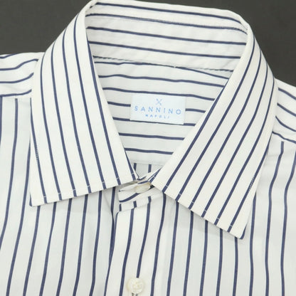 【新品】サンニーノ SANNINO コットン ストライプ レギュラーカラー ドレスシャツ ホワイトxネイビー【 39 】【 状態ランクN 】【 メンズ 】