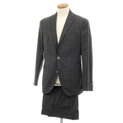 【中古】ボリオリ BOGLIOLI ウール チェック 3つボタンスーツ グレー【サイズ48】【 状態ランクC 】【 メンズ 】