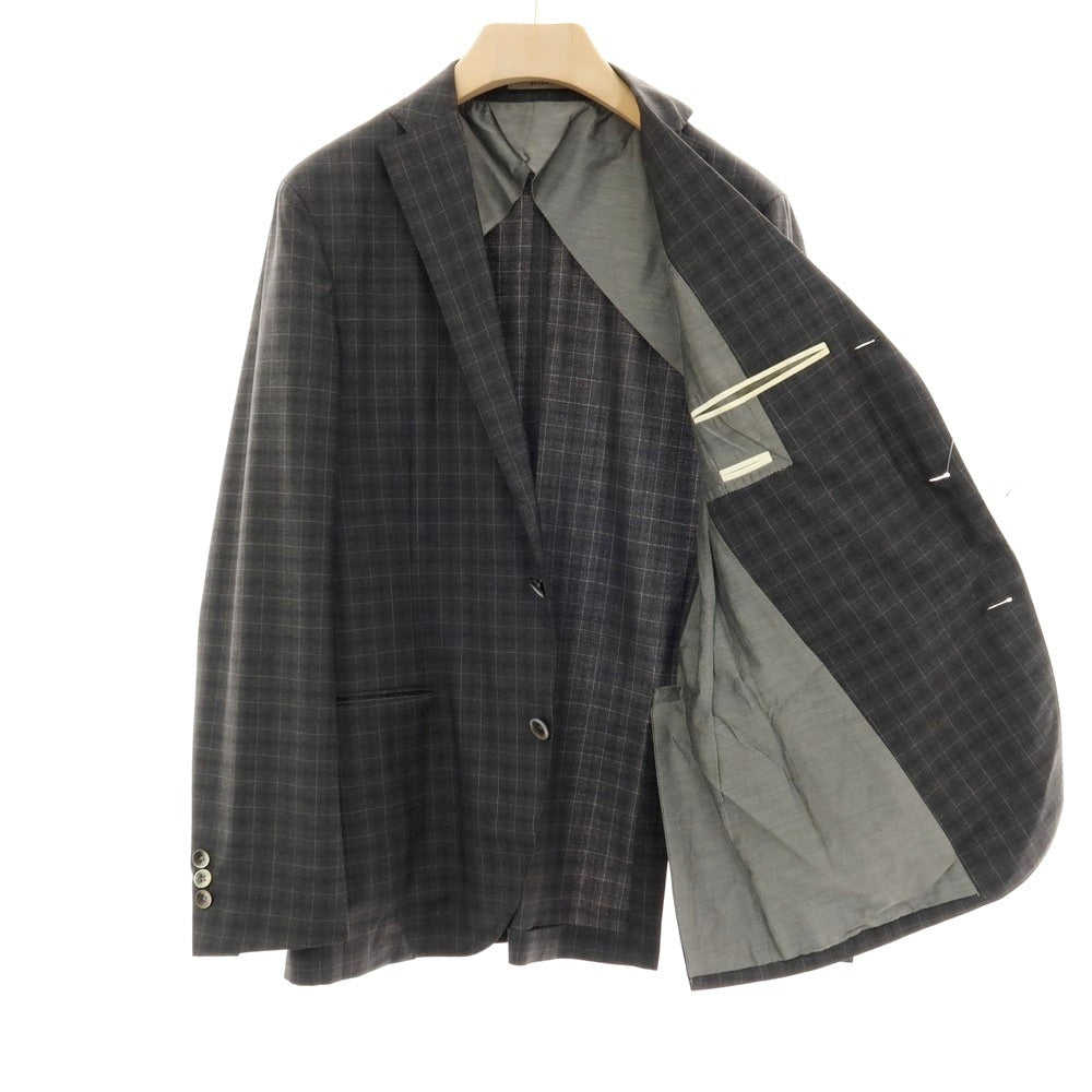 【中古】ボリオリ BOGLIOLI ウール チェック 3つボタンスーツ グレー【サイズ48】【 状態ランクC 】【 メンズ 】