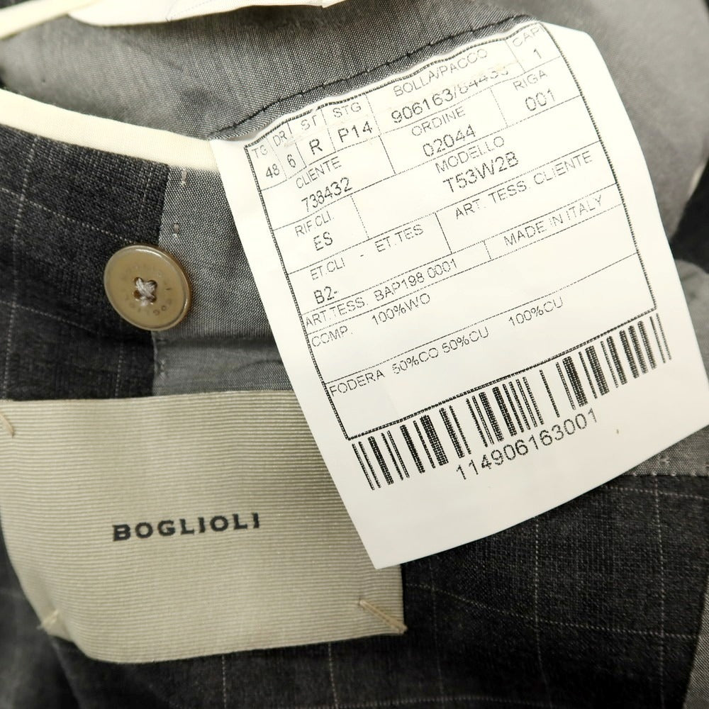 【中古】ボリオリ BOGLIOLI ウール チェック 3つボタンスーツ グレー【サイズ48】【 状態ランクC 】【 メンズ 】