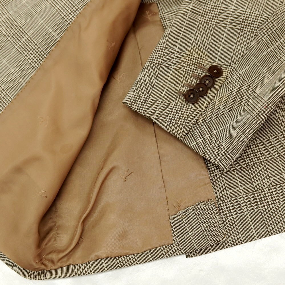 【中古】イザイア ISAIA ウール チェック 3つボタンスーツ ベージュxブラウン【サイズ50】【 状態ランクC 】【 メンズ 】