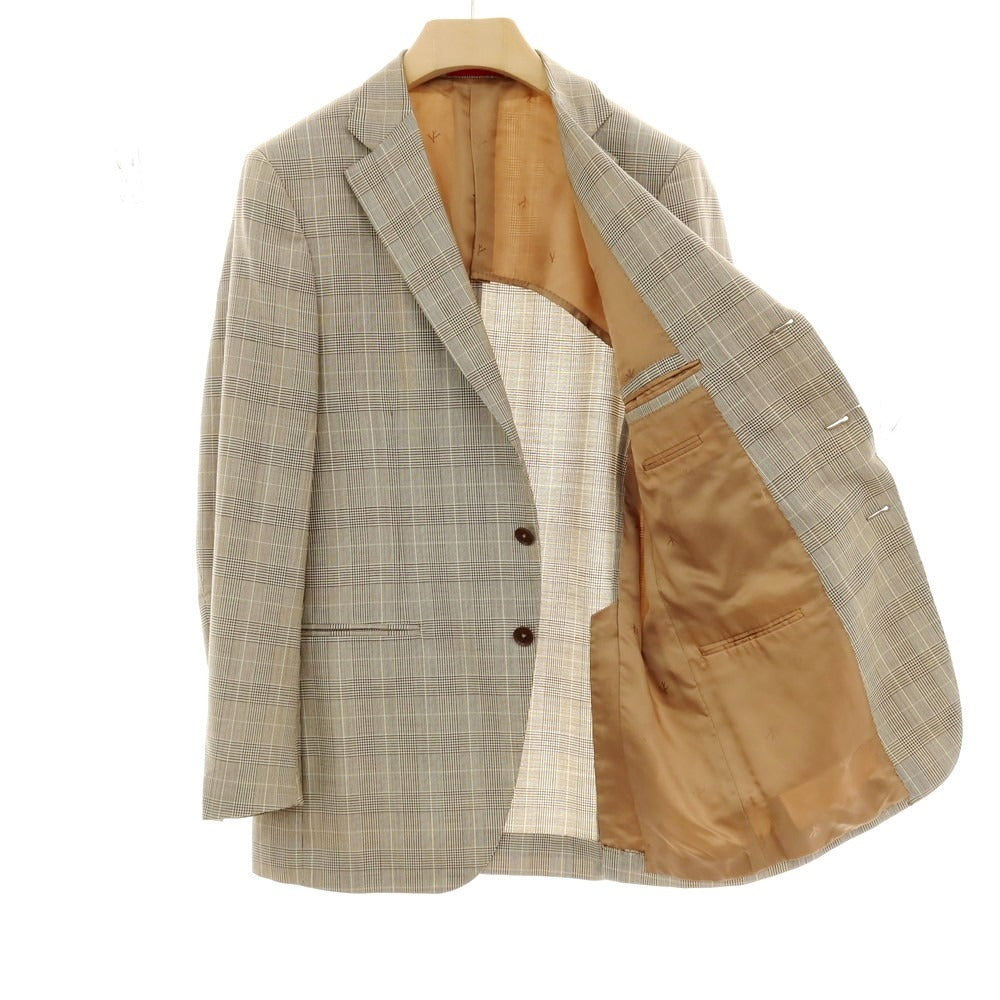 【中古】イザイア ISAIA ウール チェック 3つボタンスーツ ベージュxブラウン【サイズ50】【 状態ランクC 】【 メンズ 】