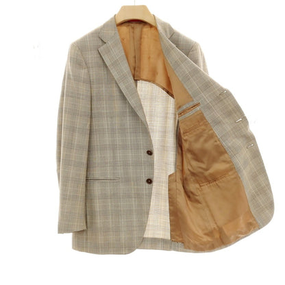 【中古】イザイア ISAIA ウール チェック 3つボタンスーツ ベージュxブラウン【サイズ50】【 状態ランクC 】【 メンズ 】