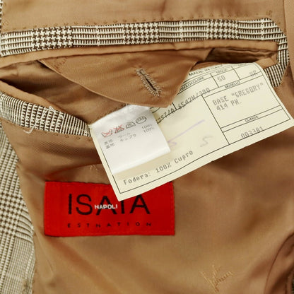 【中古】イザイア ISAIA ウール チェック 3つボタンスーツ ベージュxブラウン【サイズ50】【 状態ランクC 】【 メンズ 】