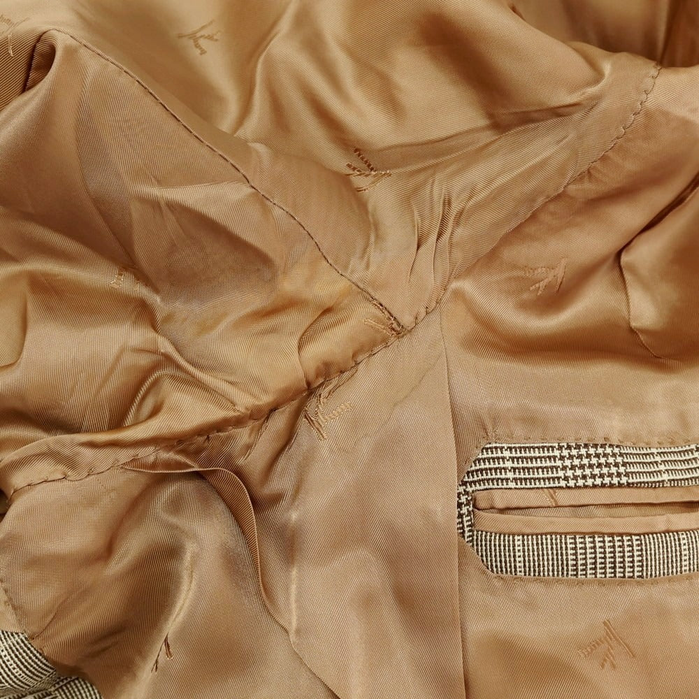 【中古】イザイア ISAIA ウール チェック 3つボタンスーツ ベージュxブラウン【サイズ50】【 状態ランクC 】【 メンズ 】