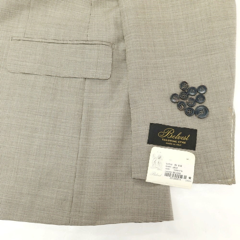 【中古】ベルベスト Belvest ESTNATION別注 ウール チェック 2つボタンスーツ ベージュxブラウン【サイズ50】【 状態ランクA 】【 メンズ 】