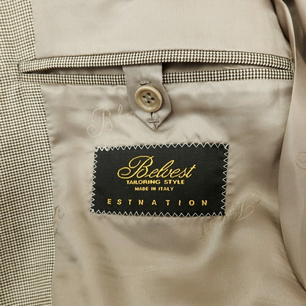 【中古】ベルベスト Belvest ESTNATION別注 ウール チェック 2つボタンスーツ ベージュxブラウン【サイズ50】【 状態ランクA 】【 メンズ 】