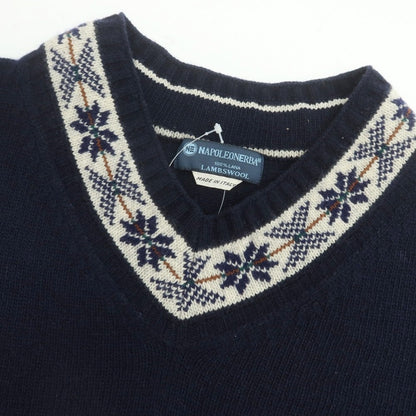 【中古】ナポレオンエルバ NAPOLEONERBA ウール Vネック プルオーバーニット ネイビー【 50 】【 状態ランクB 】【 メンズ 】