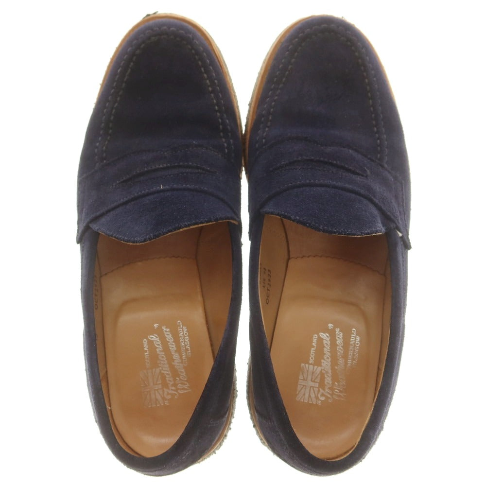【中古】トラディショナルウェザーウェア Traditional Weatherwear SANDERS製 スエード コインローファー ネイビー【サイズ8 1/2】【 状態ランクB 】【 メンズ 】 [CPD]