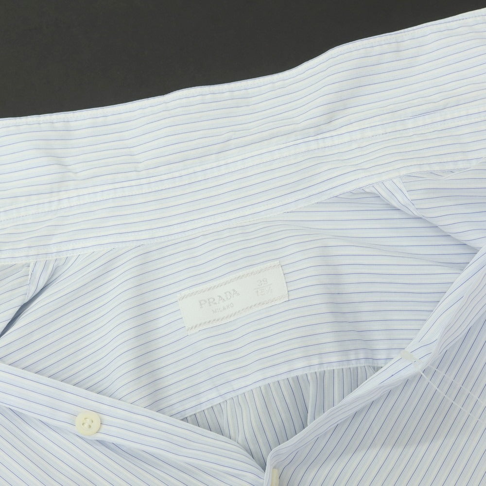 【中古】プラダ PRADA コットン ストライプ レギュラーカラー ドレスシャツ ホワイトxブルー【 39 】【 状態ランクC 】【 メンズ 】
