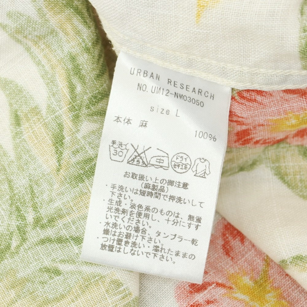 【中古】アーバンリサーチ URBAN RESEARCH リネン ボタニカル レギュラーカラー 半袖シャツ アイボリーxグリーン【 L 】【 状態ランクB 】【 メンズ 】