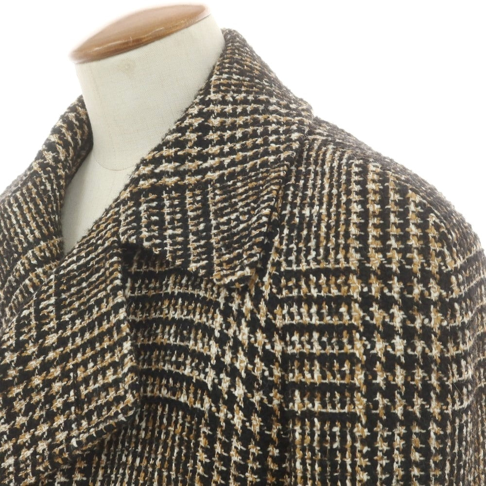 【中古】タリアトーレ TAGLIATORE ウールアクリル チェック ダブルブレストコート ベージュxブラック【 46 】【 状態ランクB 】【 メンズ 】