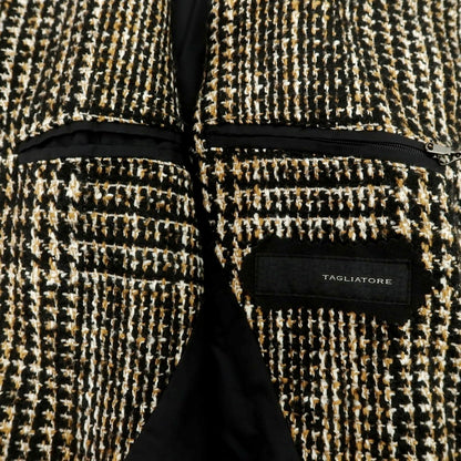 【中古】タリアトーレ TAGLIATORE ウールアクリル チェック ダブルブレストコート ベージュxブラック【 46 】【 状態ランクB 】【 メンズ 】