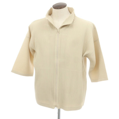 【中古】オム プリッセ イッセイミヤケ HOMME PLISSE ISSEY MIYAKE プリーツ加工 ジップアップ 半袖カーディガン ベージュ【 表記なし（Ｌ位） 】【 状態ランクB 】【 メンズ 】
