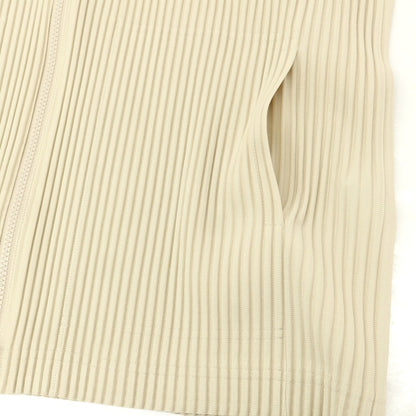 【中古】オム プリッセ イッセイミヤケ HOMME PLISSE ISSEY MIYAKE プリーツ加工 ジップアップ 半袖カーディガン ベージュ【 表記なし（Ｌ位） 】【 状態ランクB 】【 メンズ 】