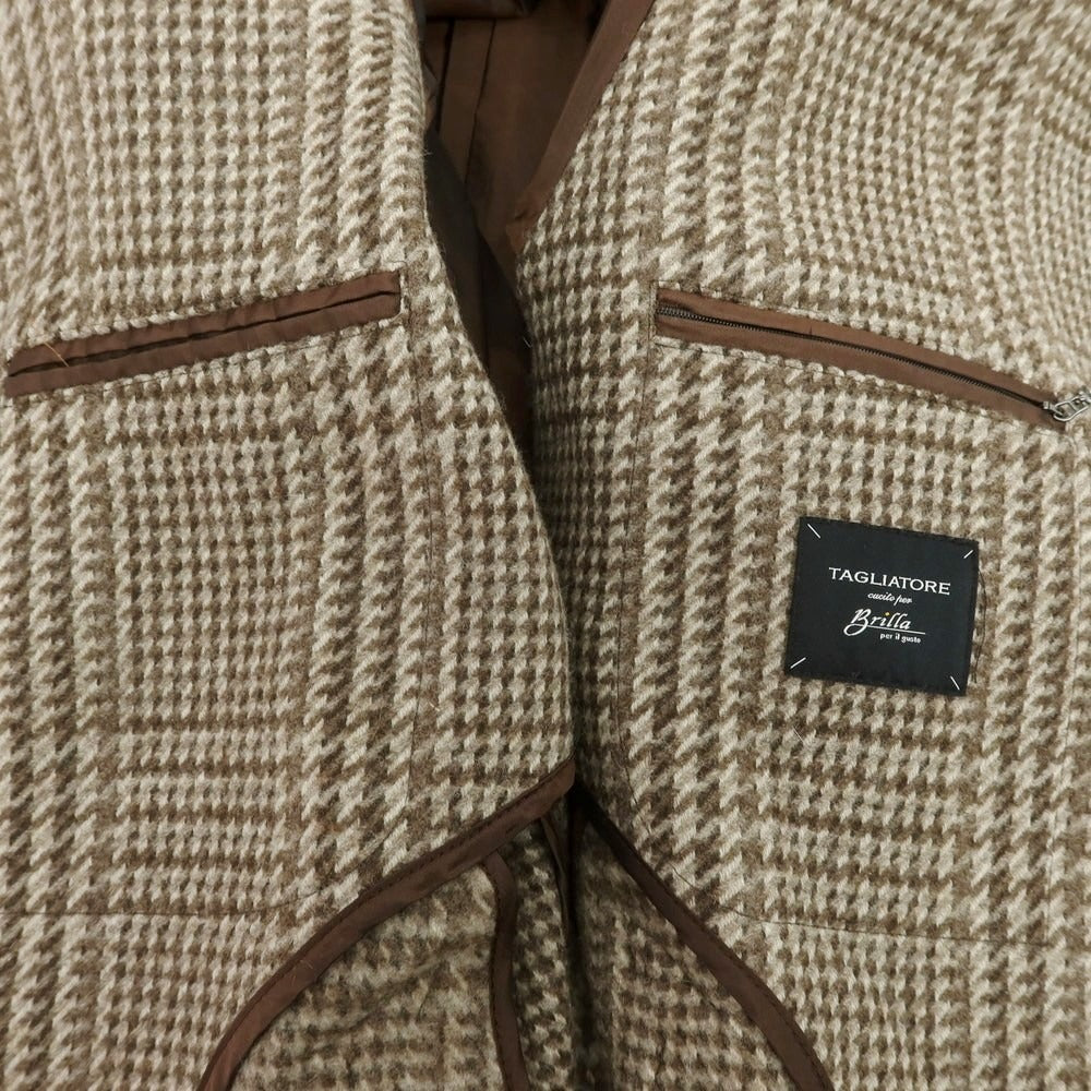 【中古】タリアトーレ TAGLIATORE Brilla per il gusto別注 ウール チェック ステンカラーコート グレーxブラウン【 46 】【 状態ランクA 】【 メンズ 】