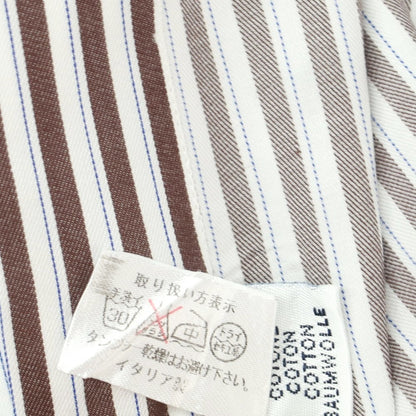 【中古】エリコフォルミコラ ERRICO FORMICOLA コットン ストライプ セミワイドカラー ドレスシャツ ホワイトxダークブラウン【 40 】【 状態ランクC 】【 メンズ 】