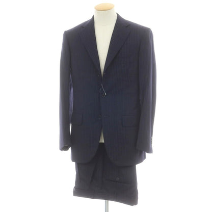 【中古】イザイア ISAIA SIMONE ウール ストライプ 3つボタンスーツ ネイビー【 42 】【 状態ランクC 】【 メンズ 】