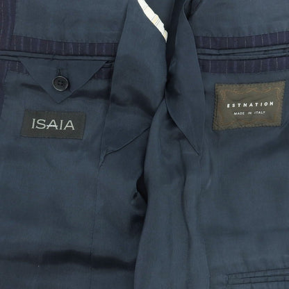 【中古】イザイア ISAIA SIMONE ウール ストライプ 3つボタンスーツ ネイビー【 42 】【 状態ランクC 】【 メンズ 】