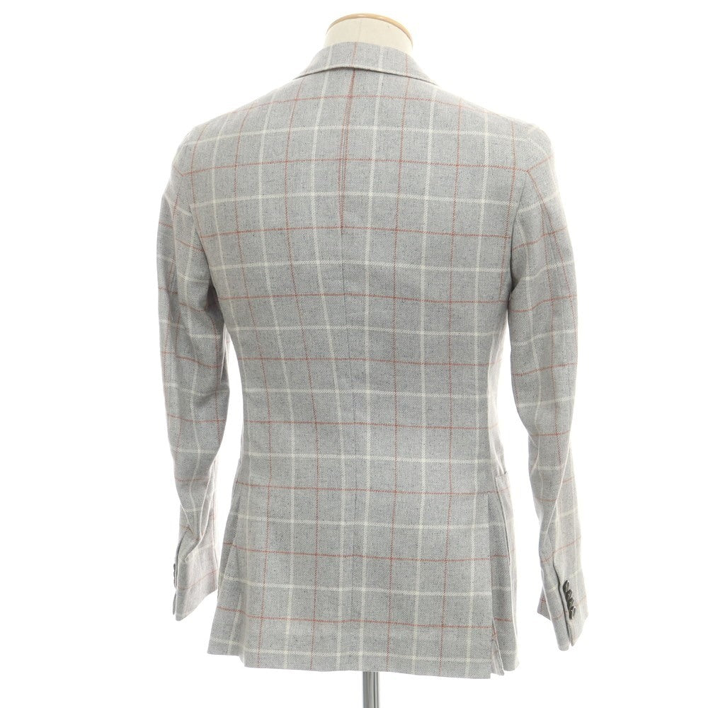 【中古】イザイア ISAIA SAILOR シルク チェック 3B テーラードジャケット ライトグレーxオレンジ【サイズ42】【 状態ランクD 】【 メンズ 】 [DPD]