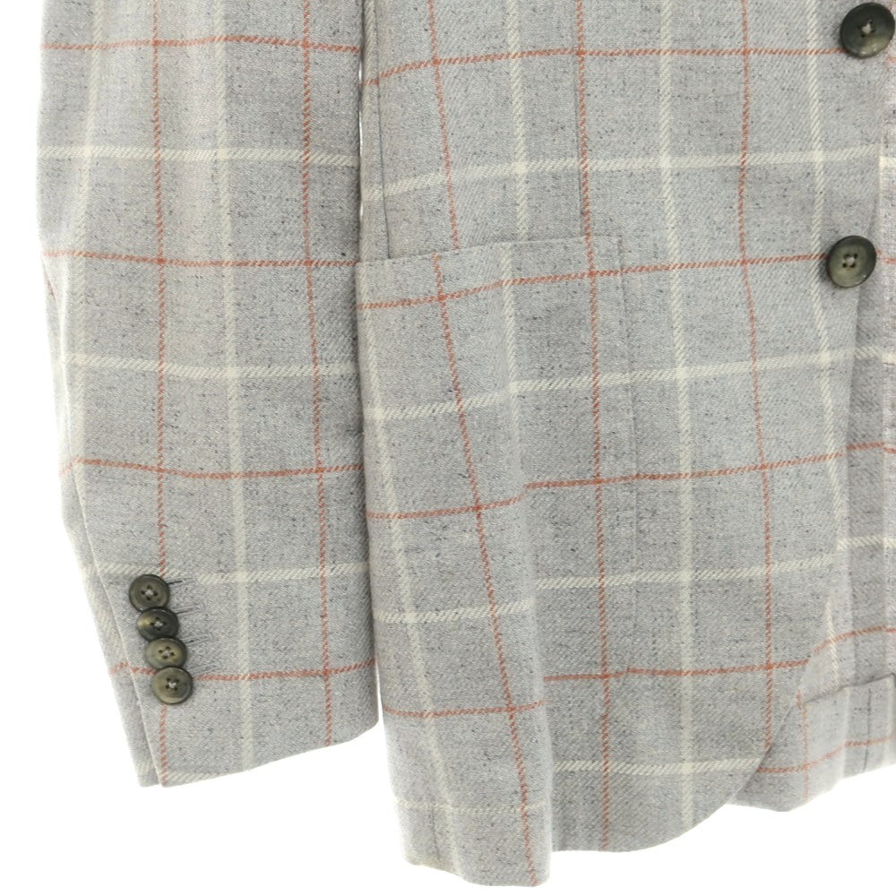 【中古】イザイア ISAIA SAILOR シルク チェック 3B テーラードジャケット ライトグレーxオレンジ【サイズ42】【 状態ランクD 】【 メンズ 】 [DPD]