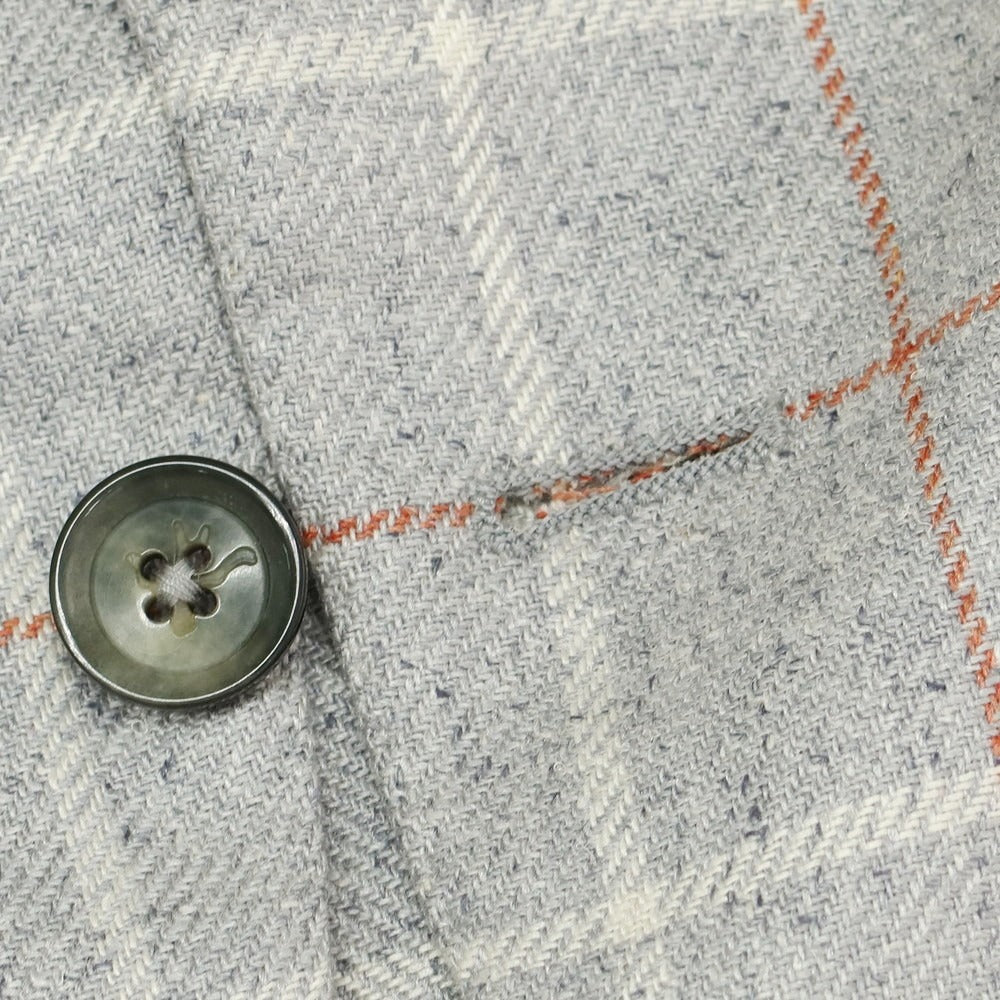 【中古】イザイア ISAIA SAILOR シルク チェック 3B テーラードジャケット ライトグレーxオレンジ【サイズ42】【 状態ランクD 】【 メンズ 】 [DPD]