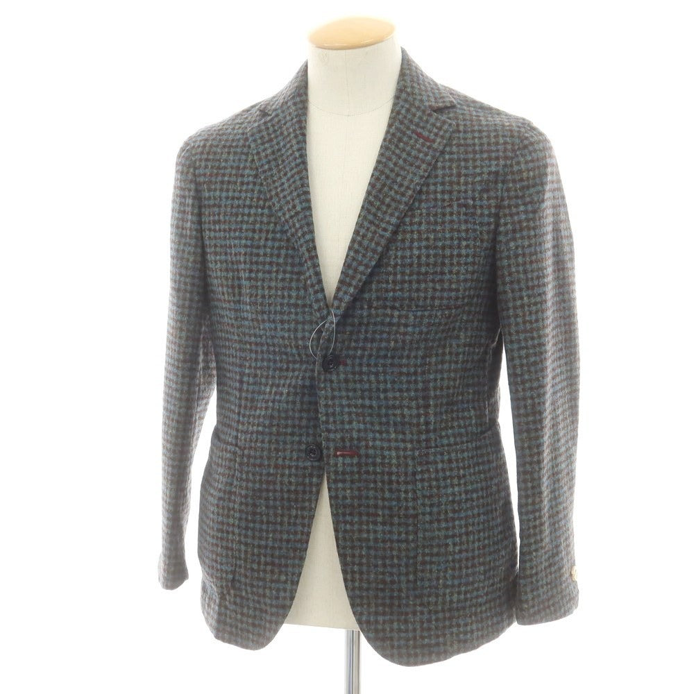 【中古】エルネスト ernesto GFB アルパカウール チェック カジュアルジャケット ブラウンxグリーン【 サイズ44 】【 状態ランクB 】【 メンズ 】 [CPD]