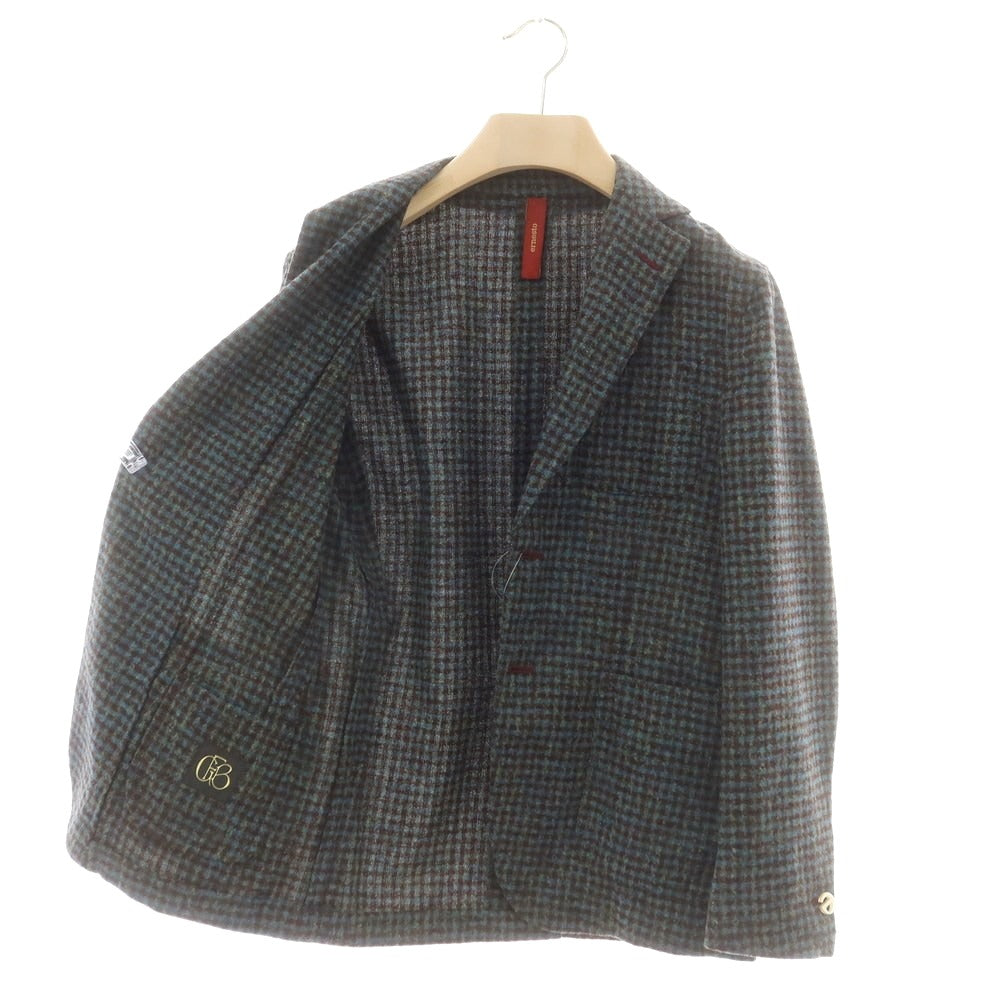 【中古】エルネスト ernesto GFB アルパカウール チェック カジュアルジャケット ブラウンxグリーン【 サイズ44 】【 状態ランクB 】【 メンズ 】 [CPD]