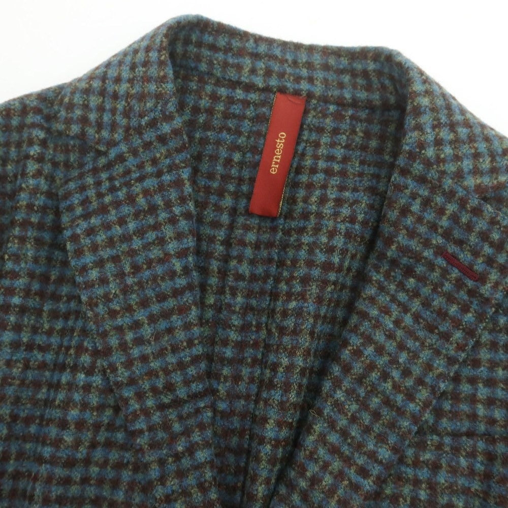 【中古】エルネスト ernesto GFB アルパカウール チェック カジュアルジャケット ブラウンxグリーン【 サイズ44 】【 状態ランクB 】【 メンズ 】 [CPD]
