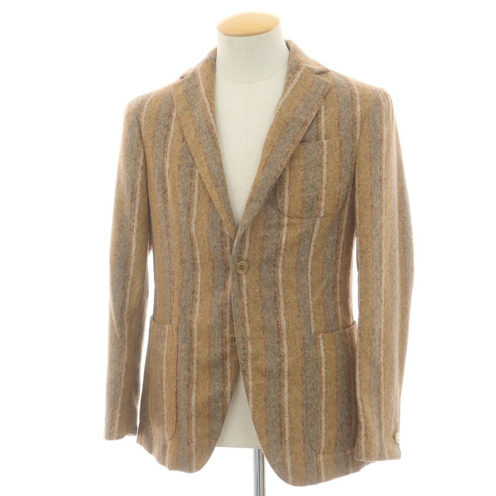 【中古】エルネスト ernesto GFB アルパカナイロン ストライプ カジュアルジャケット ブラウンベージュxグレー【 44 】【 状態ランクB 】【 メンズ 】