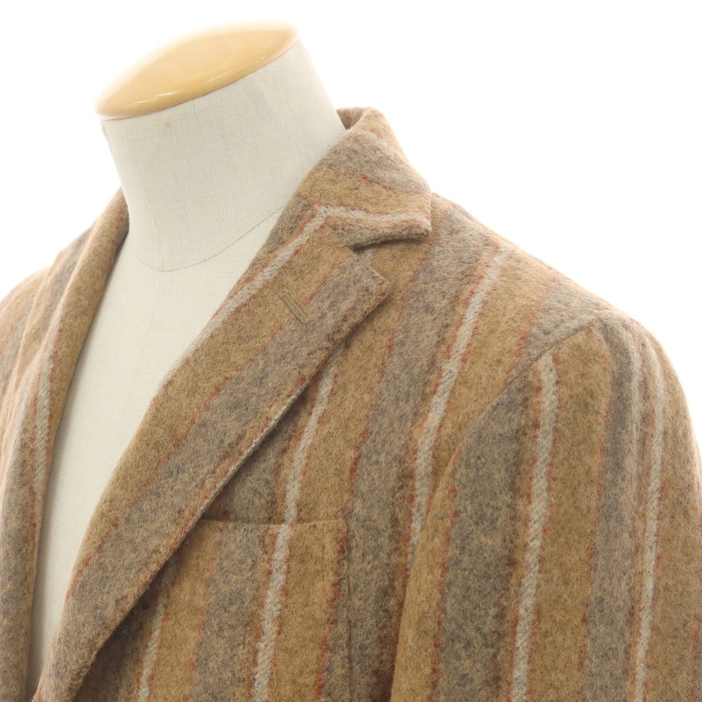 【中古】エルネスト ernesto GFB アルパカナイロン ストライプ カジュアルジャケット ブラウンベージュxグレー【 44 】【 状態ランクB 】【 メンズ 】