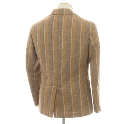 【中古】エルネスト ernesto GFB アルパカナイロン ストライプ カジュアルジャケット ブラウンベージュxグレー【 44 】【 状態ランクB 】【 メンズ 】