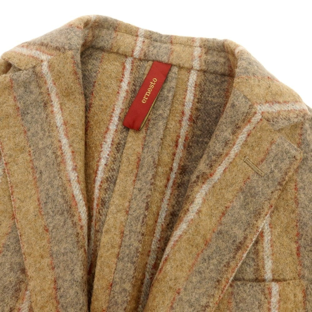 【中古】エルネスト ernesto GFB アルパカナイロン ストライプ カジュアルジャケット ブラウンベージュxグレー【 44 】【 状態ランクB 】【 メンズ 】