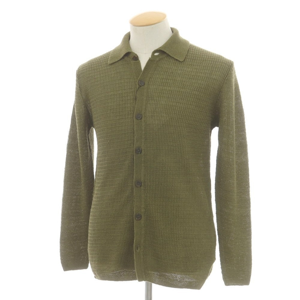 【中古】【未使用】ラルディーニ LARDINI リネン 襟付き カーディガン オリーブ【 44 】【 状態ランクS 】【 メンズ 】